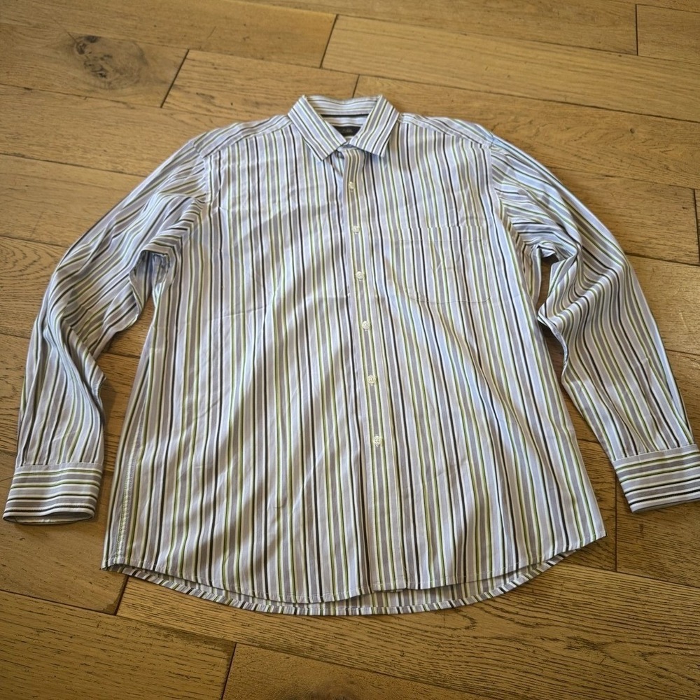 Tasso Elba Mens L Striped Long Sleeve Button Down Shirt Cotton Casual (1069)‎